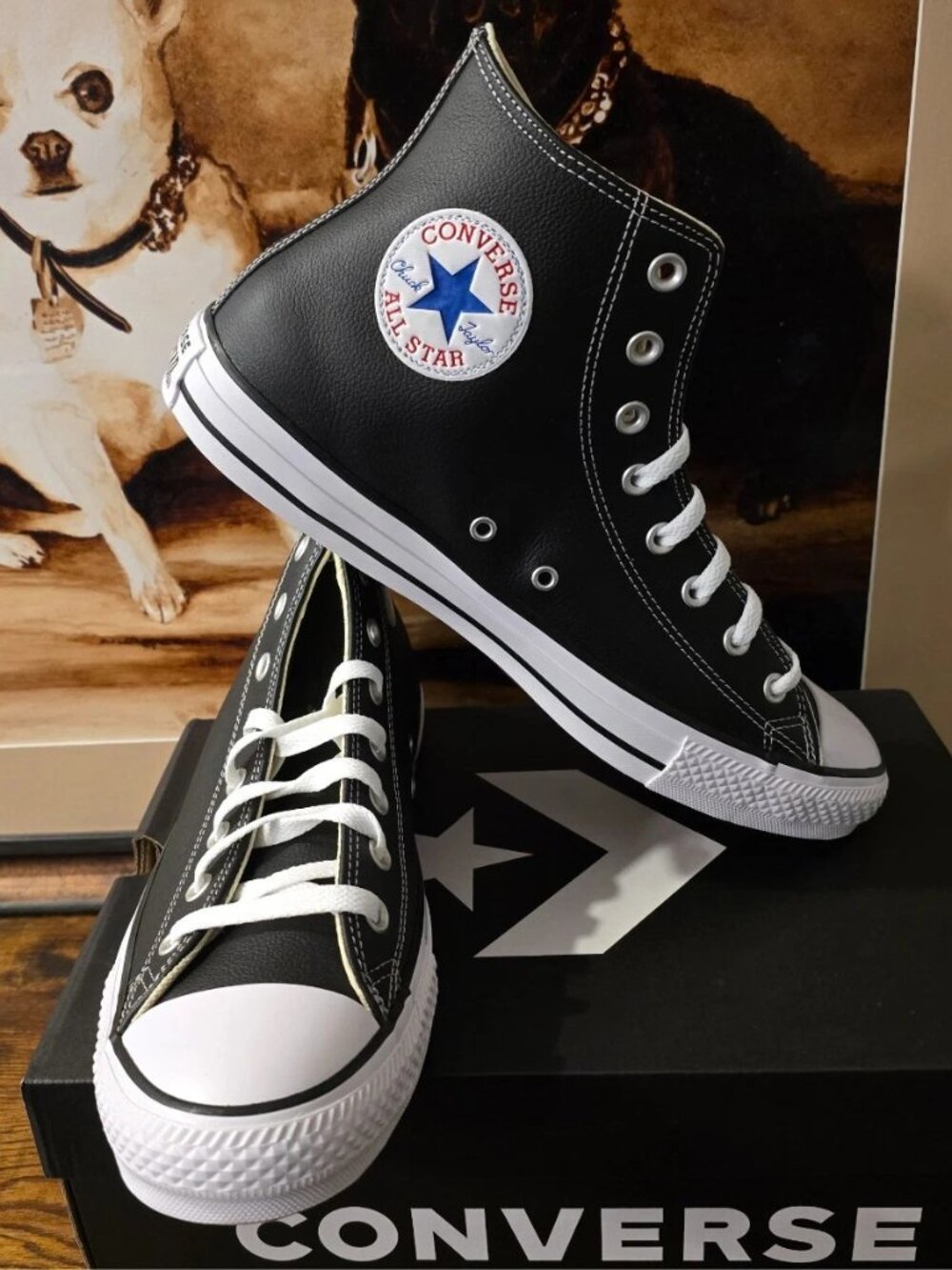 Converse Chuck Taylor All Star Leather Black / White Shoes 132170C Men’s Sz 10.5